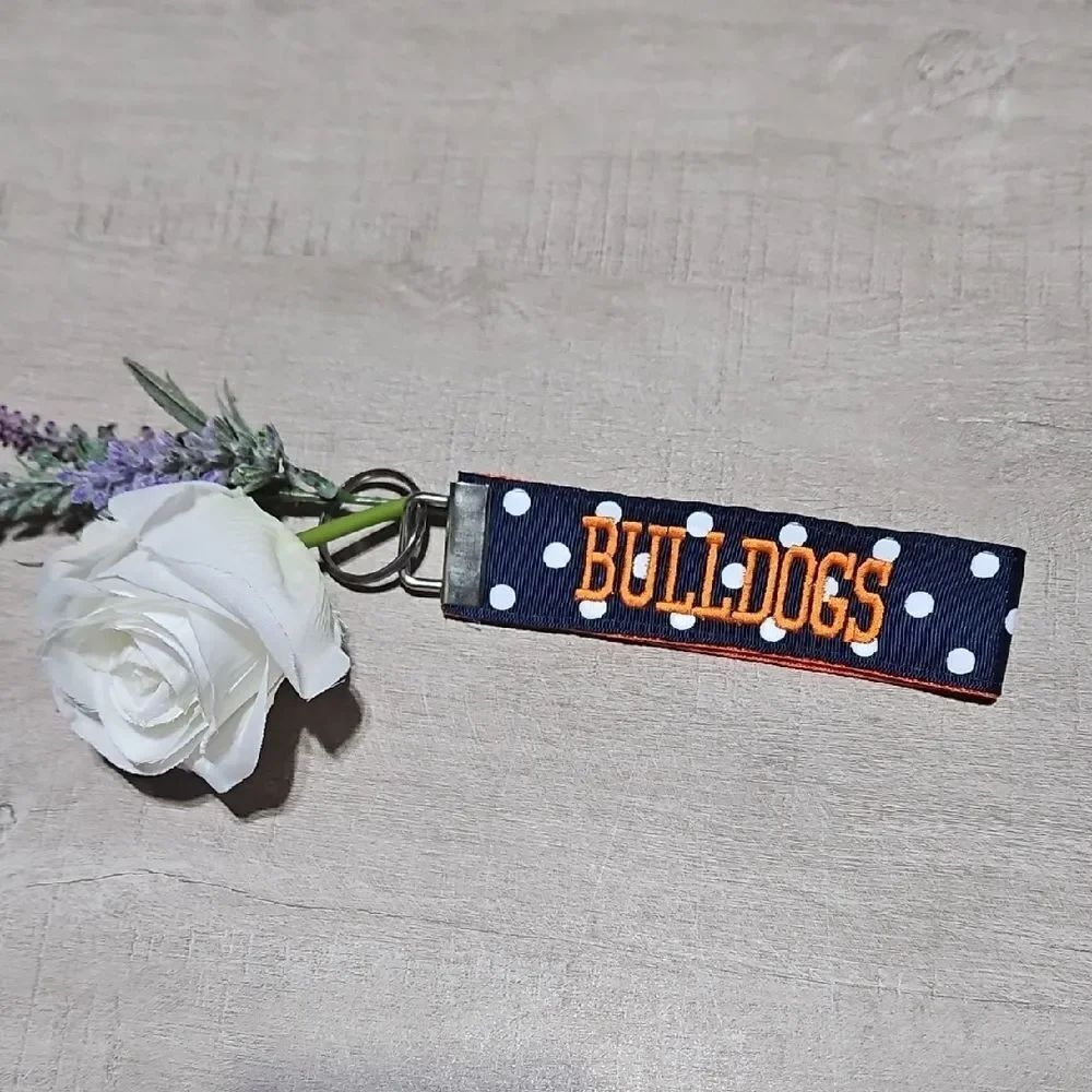 Bulldogs 🎁 Keychain - Navy, White Polka Dot, and Orange NWOT